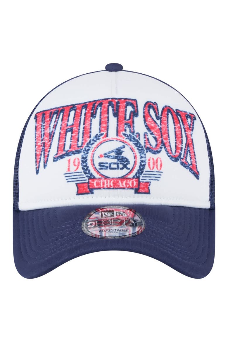 Men's New Era  White Chicago White Sox Distressed 9FORTY A-Frame Adjustable Trucker Hat, Alternate, color, White