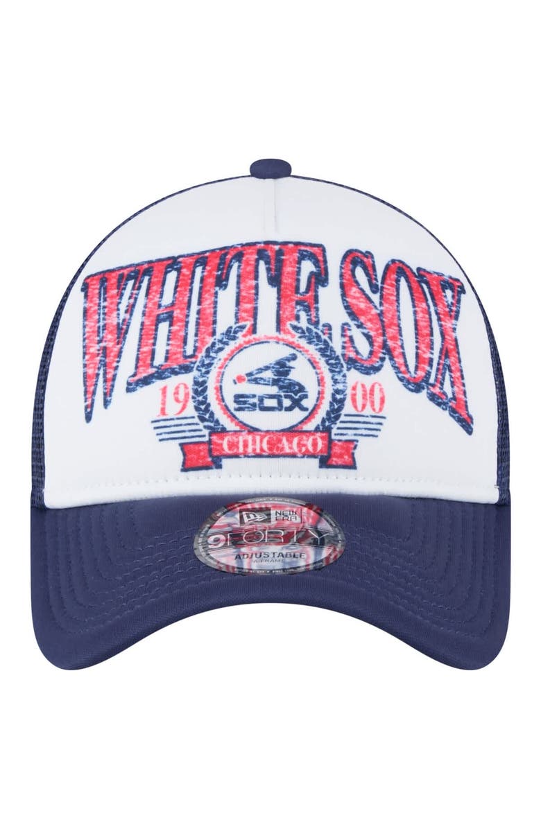 New Era Men's New Era  White Chicago White Sox Distressed 9FORTY A-Frame Adjustable Trucker Hat, Alternate, color, White