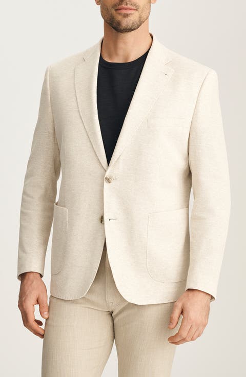 Matteo Slim Fit Beige Linen & Cotton Blend Piqué Sport Coat