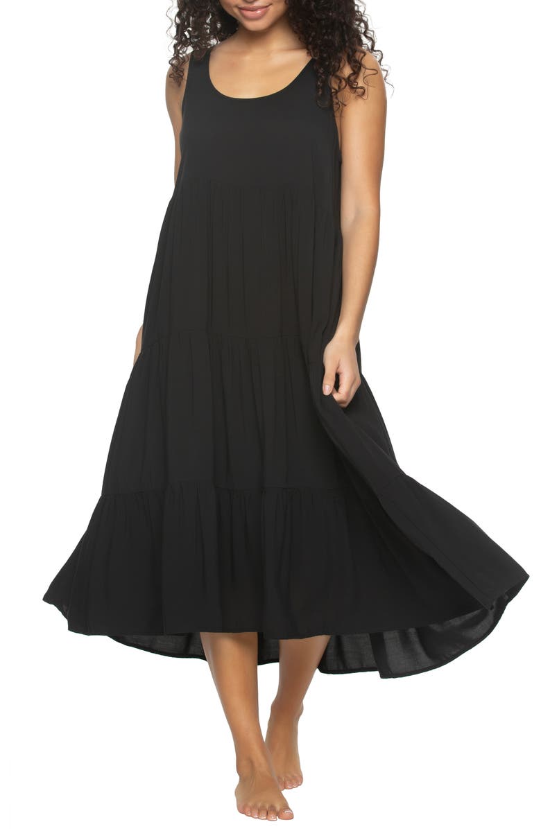 Felina Isabella Tiered Challis Nightgown, Main, color, Black