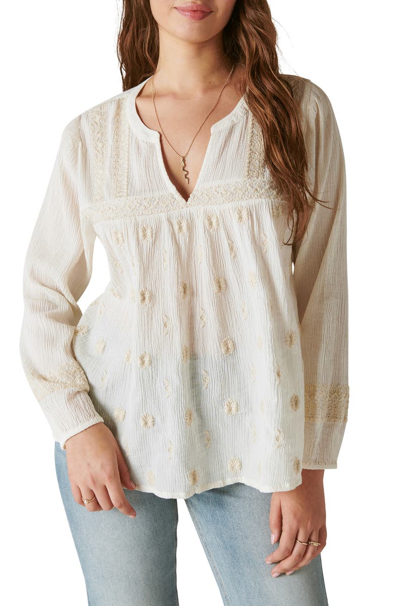 Lucky Brand Embroidered Popover Top, Main, color,