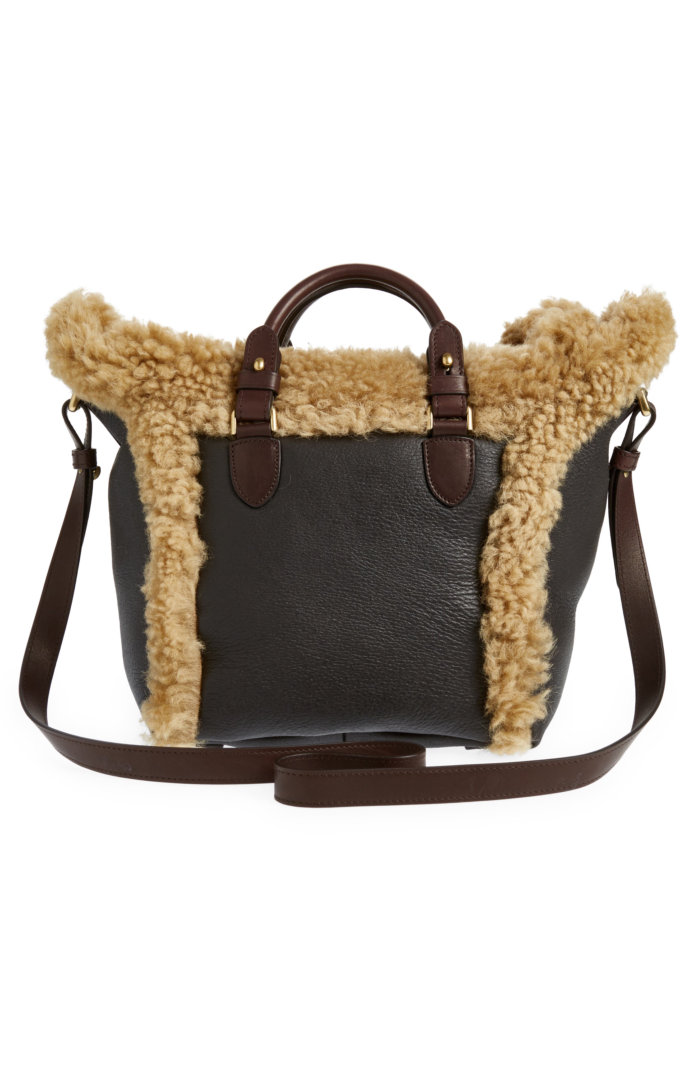 Burberry Small Shield Leather & Genuine Shearling Tote, Alternate, color, 