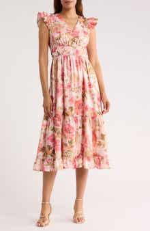 Vince Camuto Ruffle Cap Sleeve Midi Dress