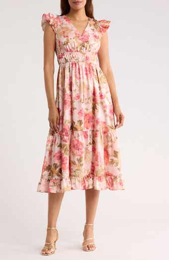 Vince Camuto Ruffle Cap Sleeve Midi Dress