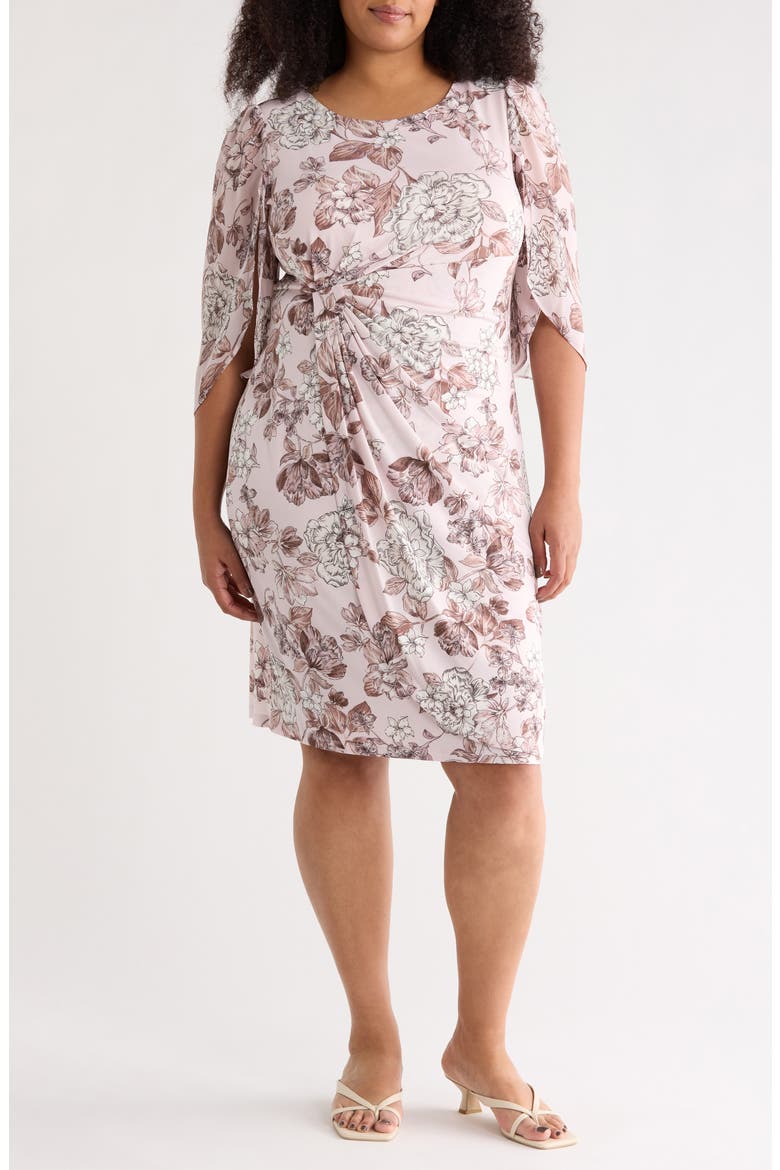 Cape Sleeve Faux Wrap Dress, Main, color, DUSTY MAUVE