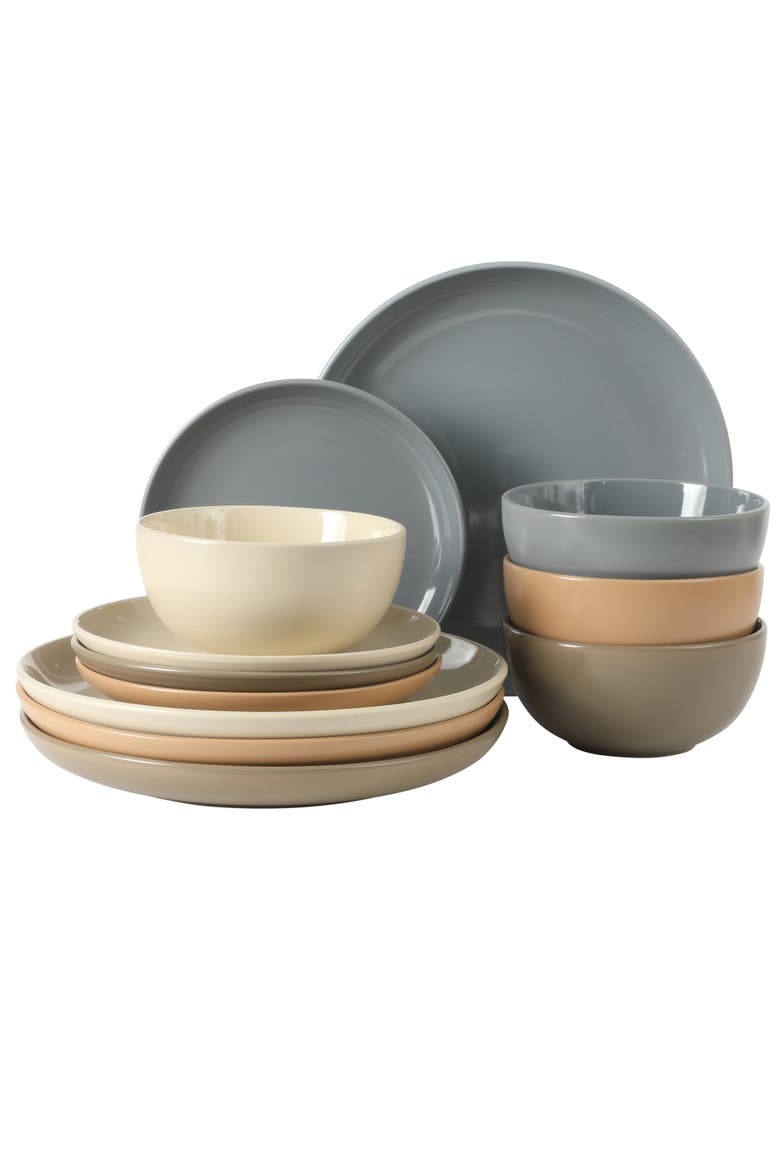 Rockaway 12 Piece Matte Two-Tone Stoneware Dinnerware Set, Service for 4, Main, color, MultiColors