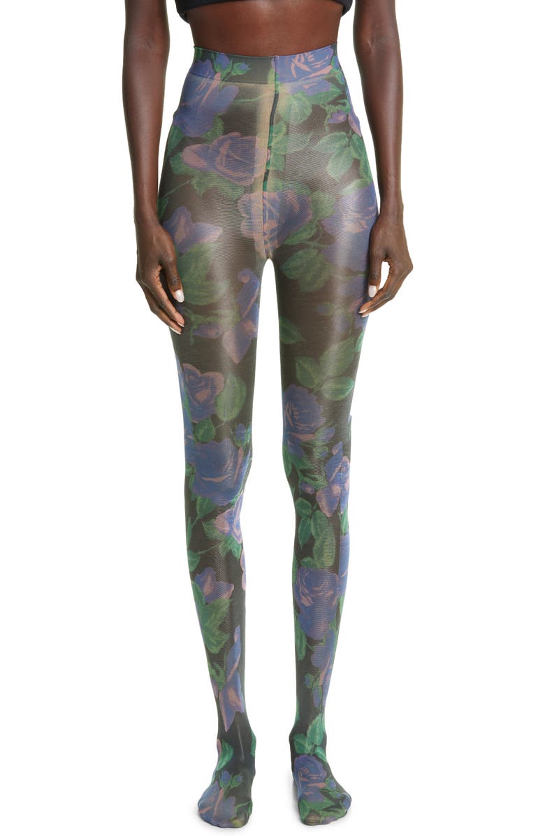 Richard Quinn Floral Print Sheer Tights, Alternate, color, 