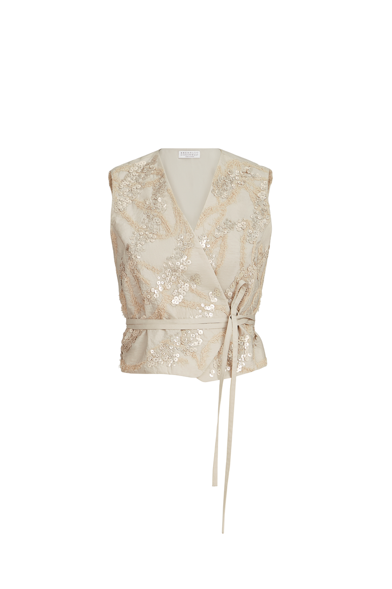 Vest with dazzling seabed embroidery, Alternate, color, Beige