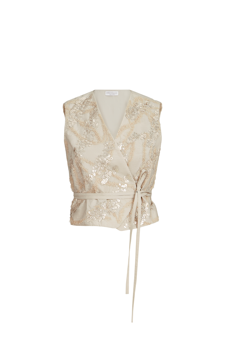 Brunello Cucinelli Vest with dazzling seabed embroidery, Main, color, Beige