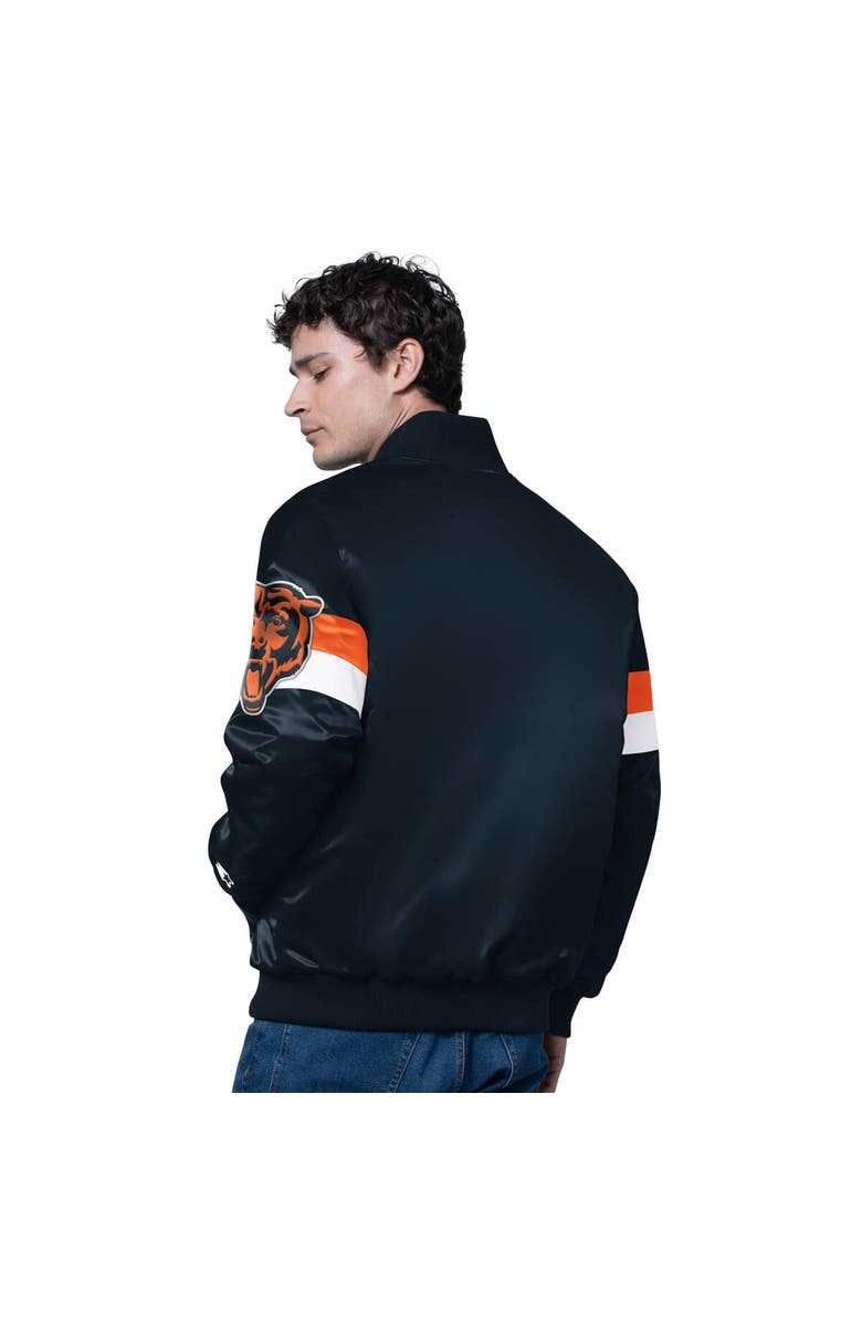 STARTER Men's Starter Navy Chicago Bears Triple Option Satin Varsity Full-Snap Jacket, Alternate, color, Navy