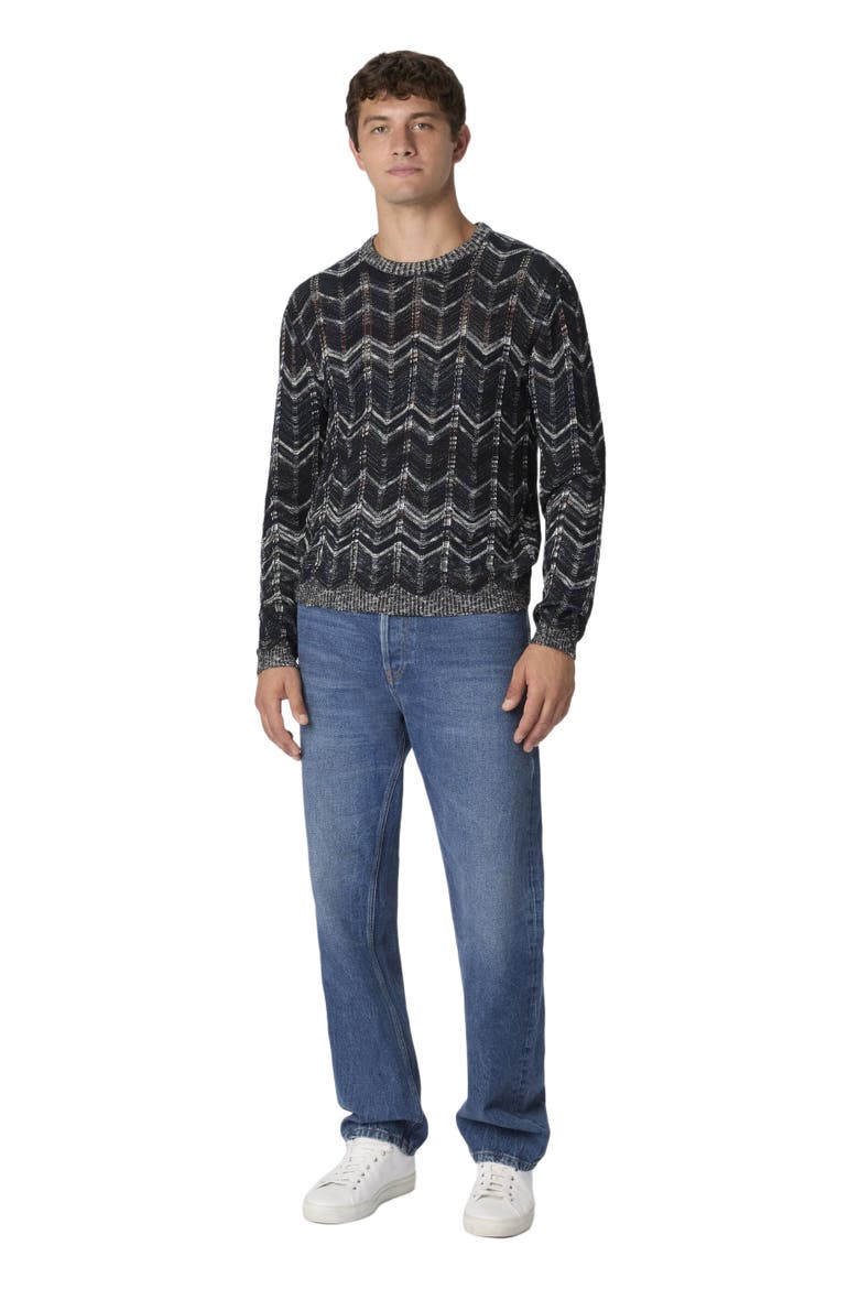 Crew-neck Cotton Chevron Pullover With Ribbed Trims, Main, color, Blue