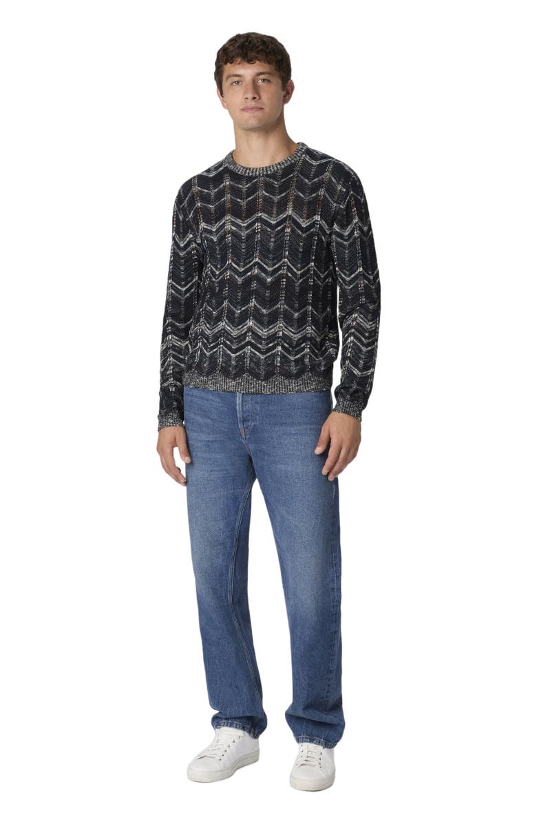Missoni Crew-neck Cotton Chevron Pullover With Ribbed Trims, Main, color, Blue