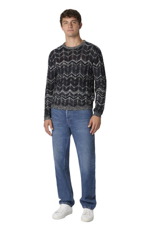 Crew-neck Cotton Chevron Pullover With Ribbed Trims