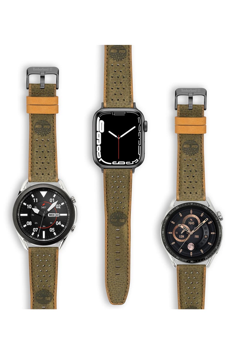 Daintree Water Repellent Leather 20mm Smartwatch Watchband, Alternate, color, EVERGREEN