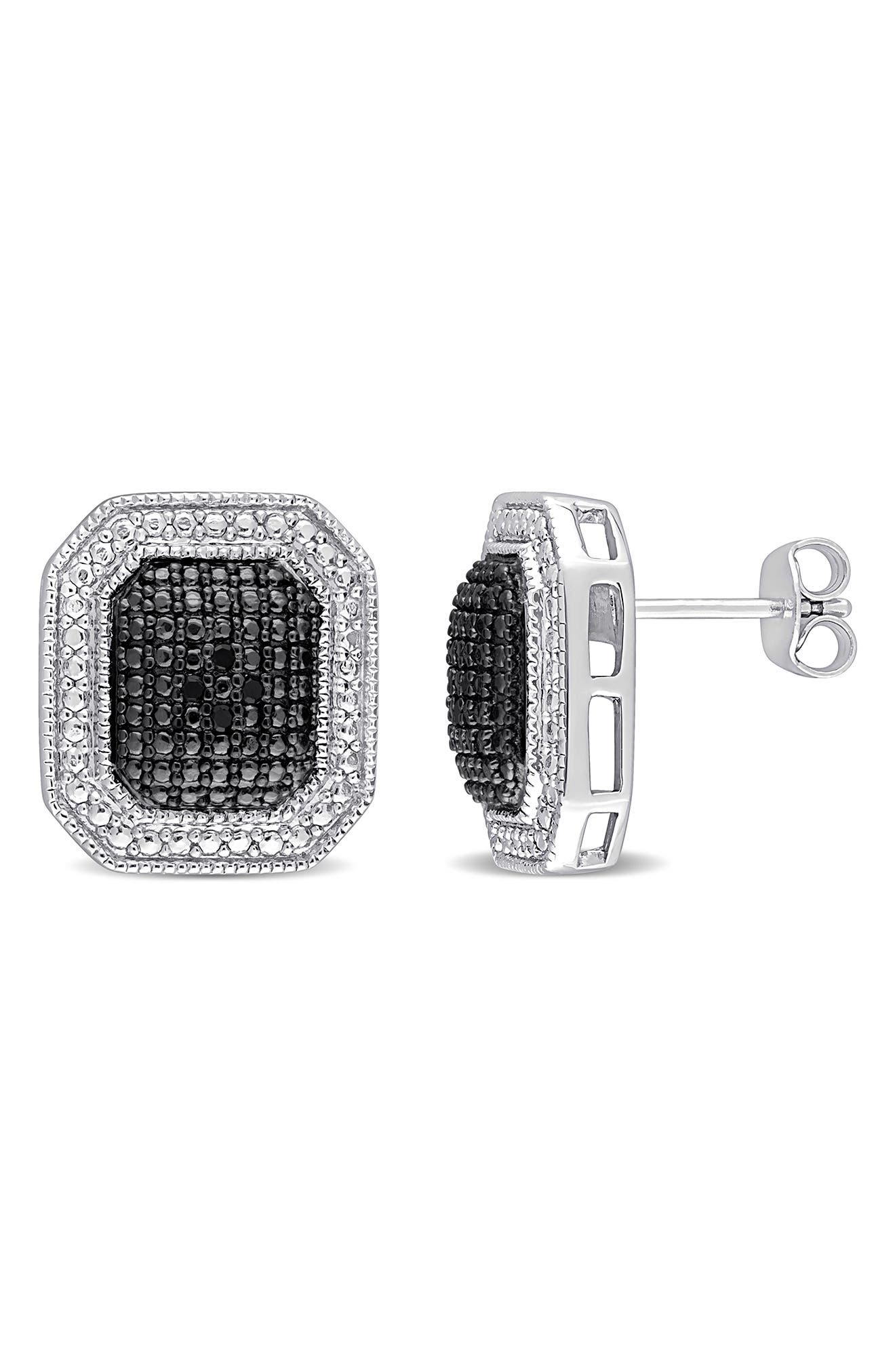 DELMAR Halo Framed Black Diamond Stud Earrings - 0.048ctw