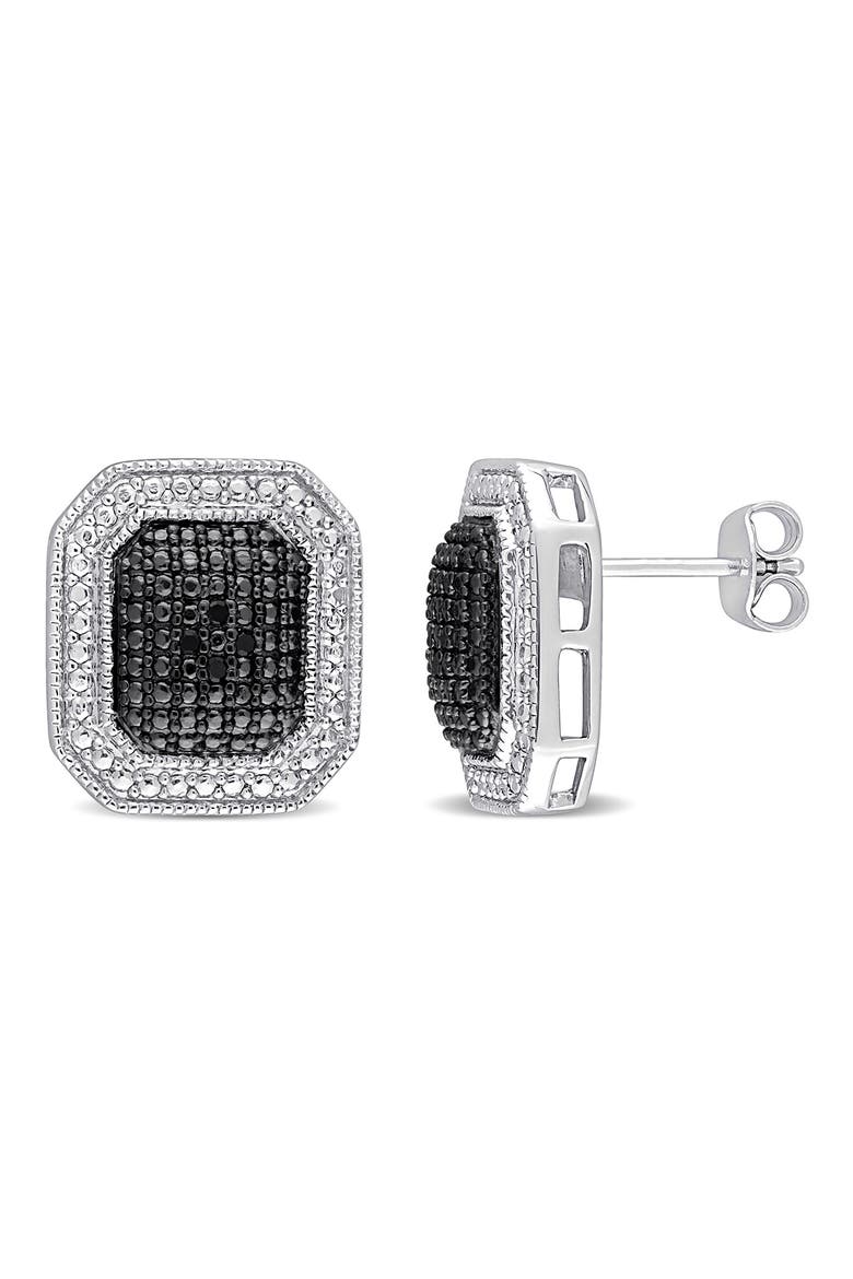 Halo Framed Black Diamond Stud Earrings - 0.048ctw, Main, color, BLACK