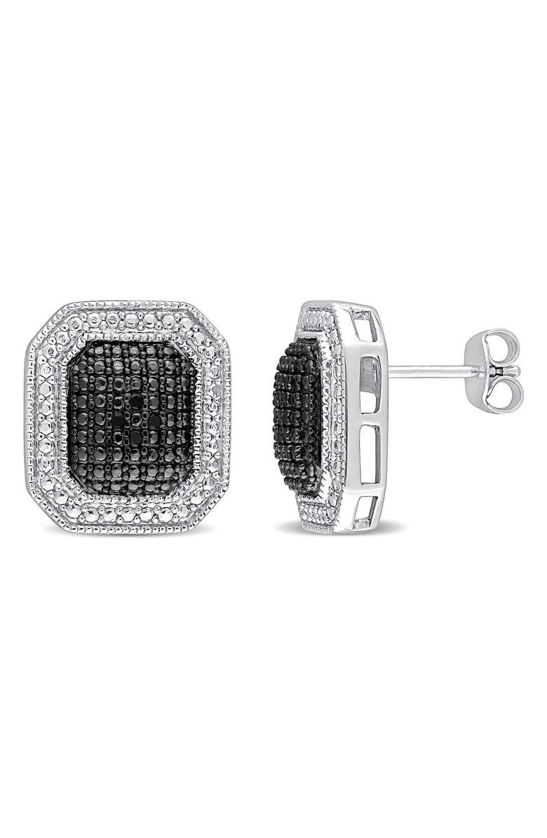 DELMAR Halo Framed Black Diamond Stud Earrings - 0.048ctw, Main, color, Black