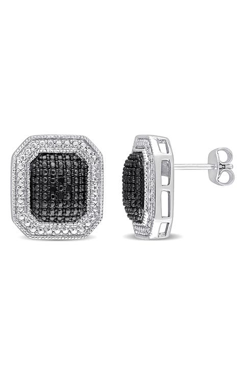 Halo Framed Black Diamond Stud Earrings - 0.048ctw