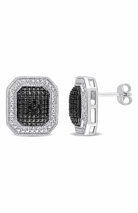 DELMAR Halo Framed Black Diamond Stud Earrings - 0.048ctw