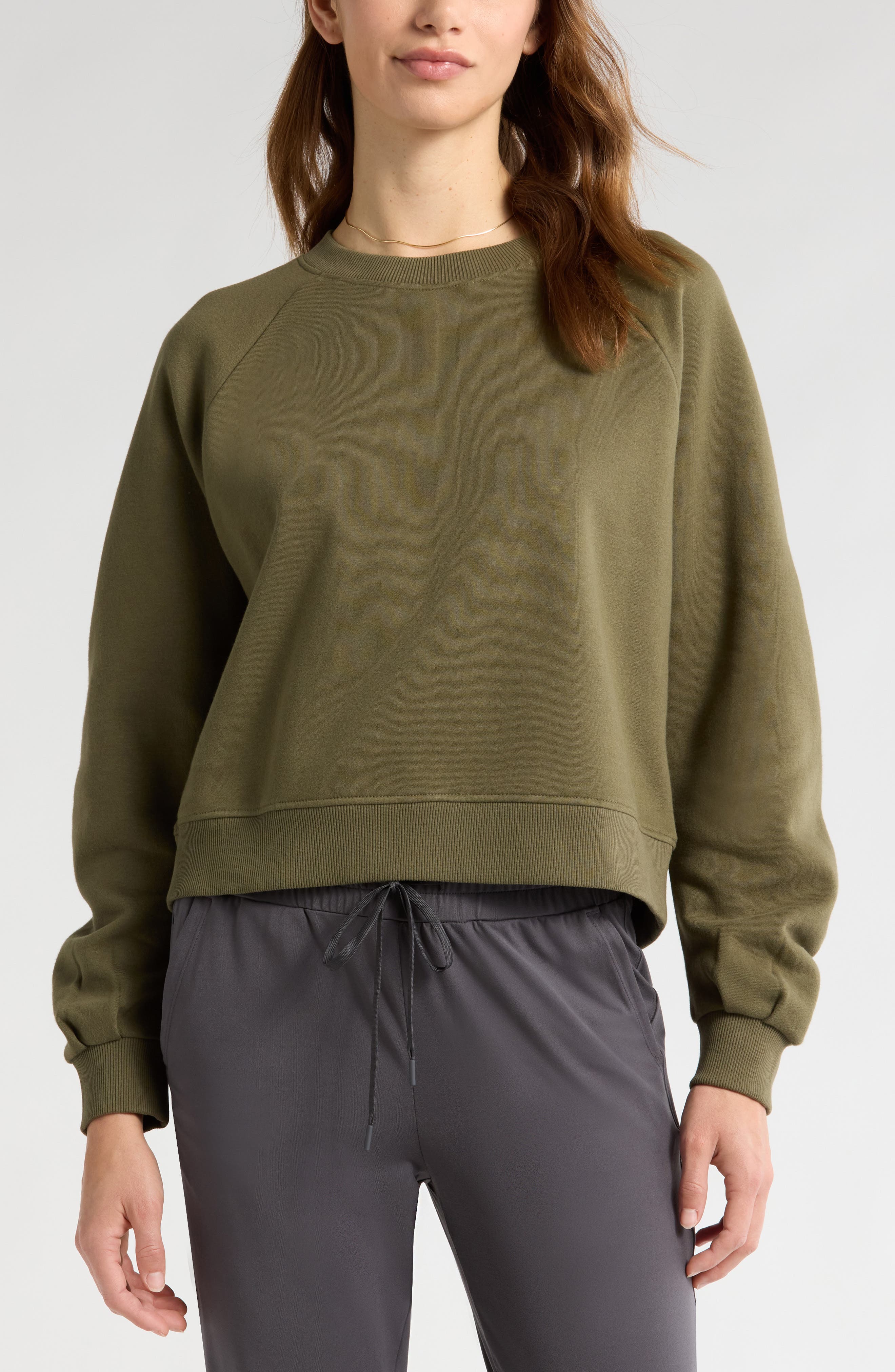 Zella Cloud Fleece Ruched Sleeve Sweatershirt