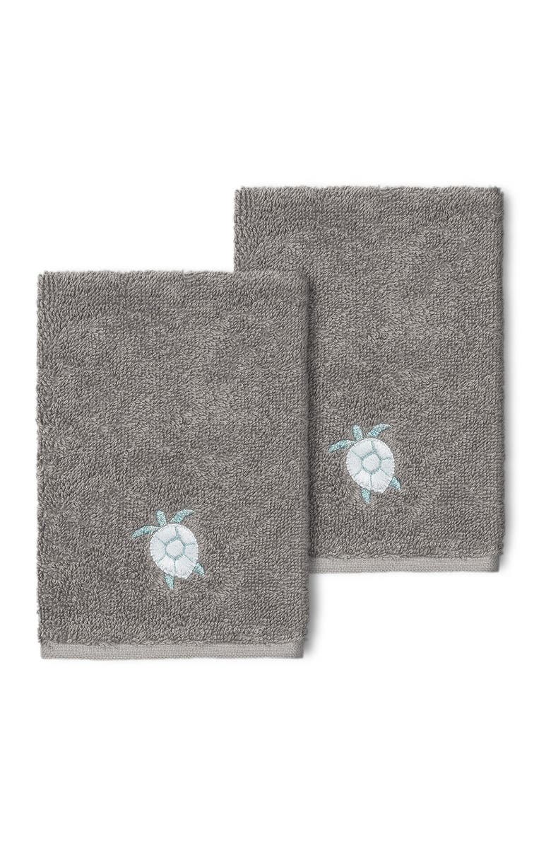 Linum Home Textiles Ava Embellished Washcloth - Set of 2 - Dark Gray, Main, color,