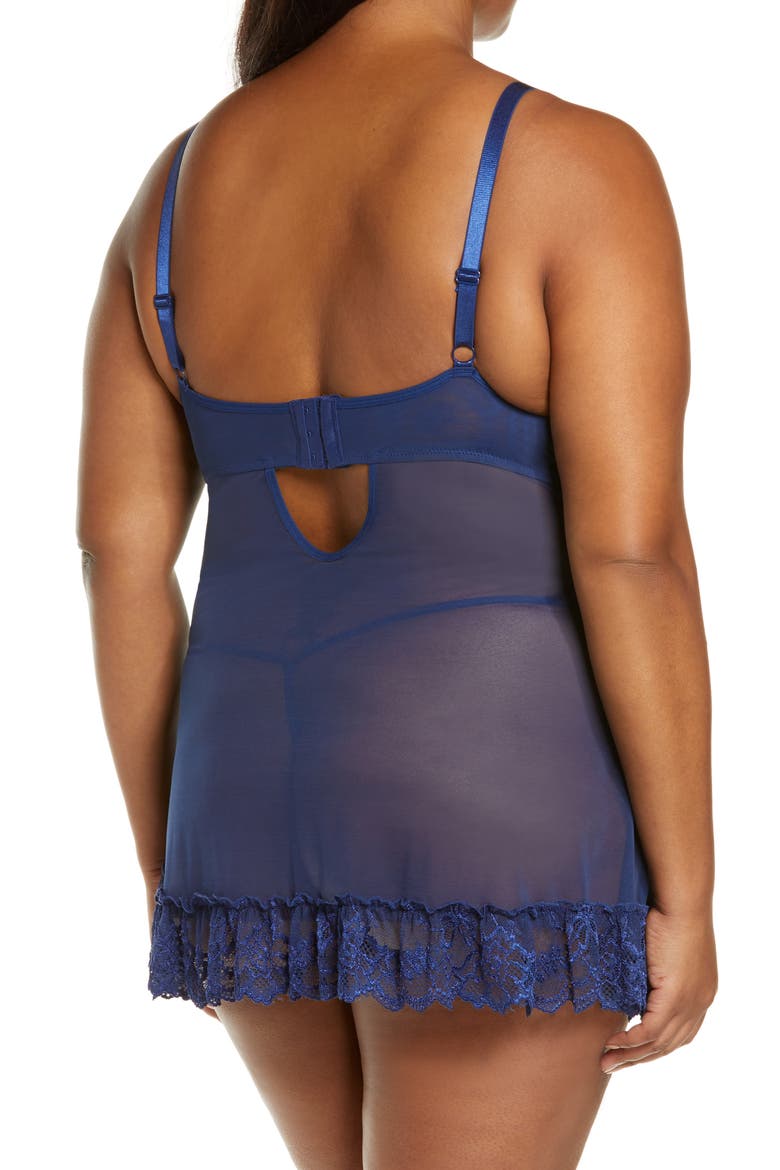 Valentine Soft Cup Babydoll Chemise & G-String Thong, Alternate, color, ESTATE BLUE