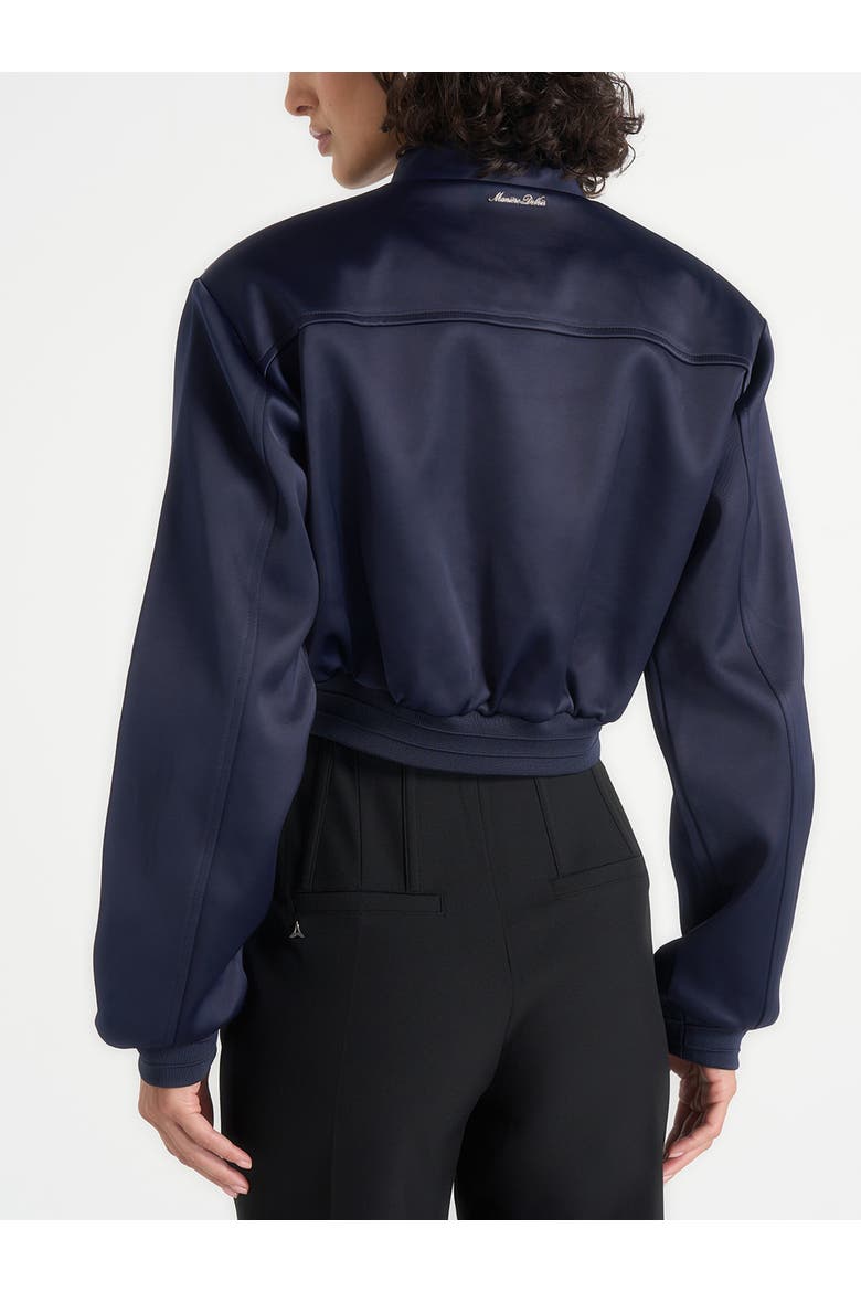 Monique Satin Wide Shoulder Bomber Jacket, Alternate, color, Navy
