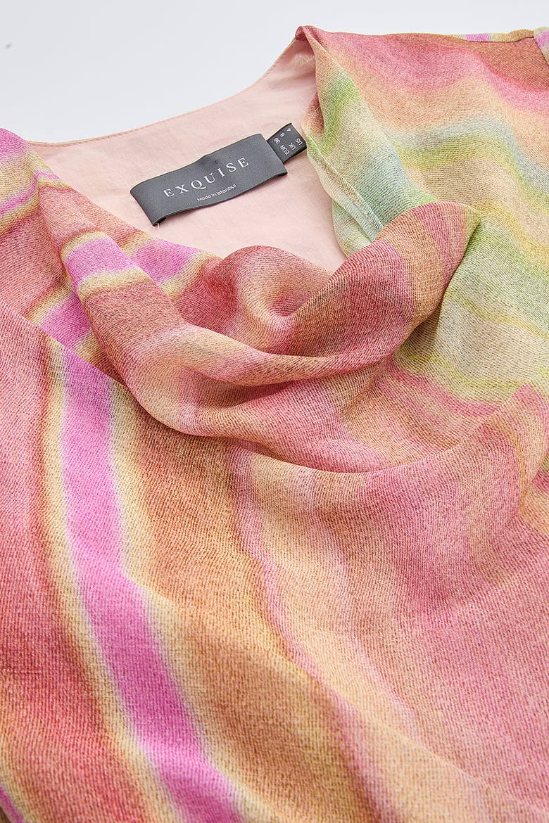 Sahra Cowl Neck Short Sleeve Striped Midi Dress, Alternate, color, Multi Color