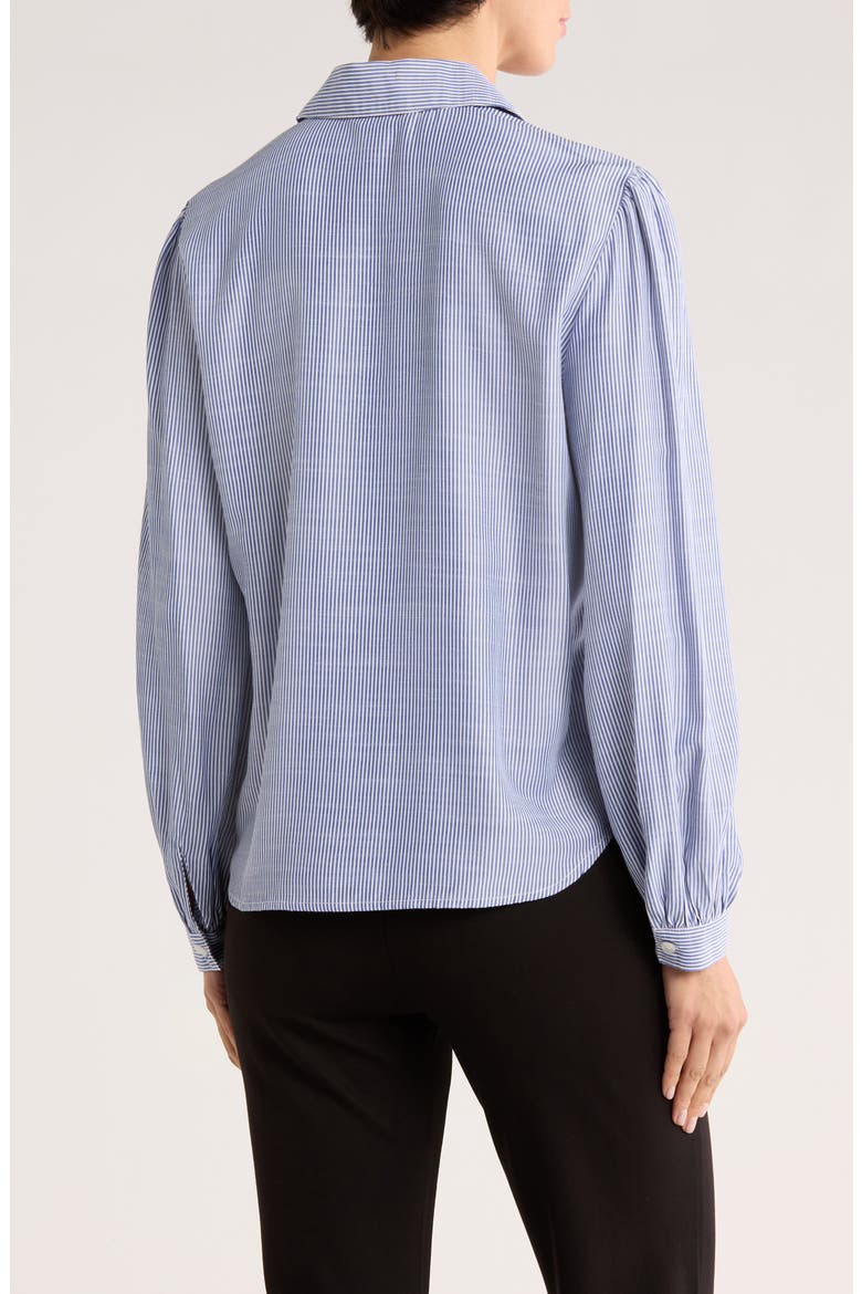 Stripe Ruffle Front Button-Up Shirt, Alternate, color, INDIGO/ OFF WHITE MINI STRIPE