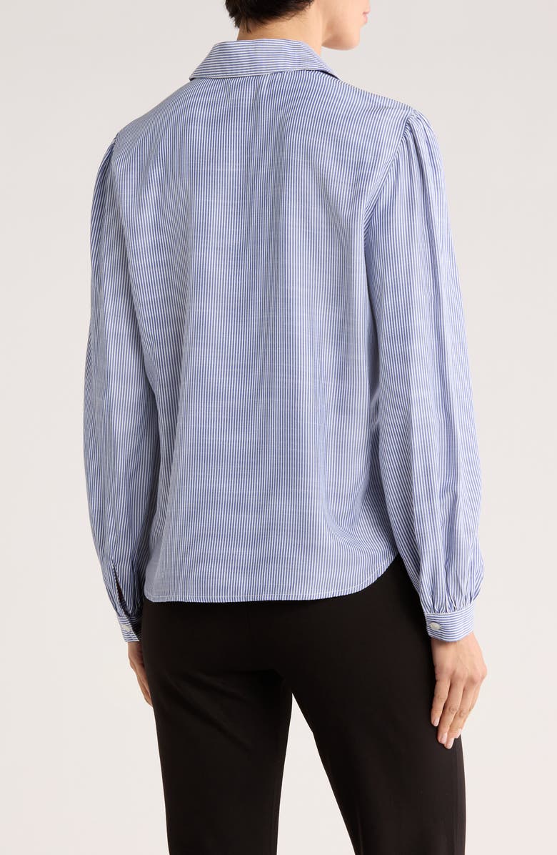 MAX STUDIO Stripe Ruffle Front Button-Up Shirt, Alternate, color, Indigo/ Off White Mini Stripe