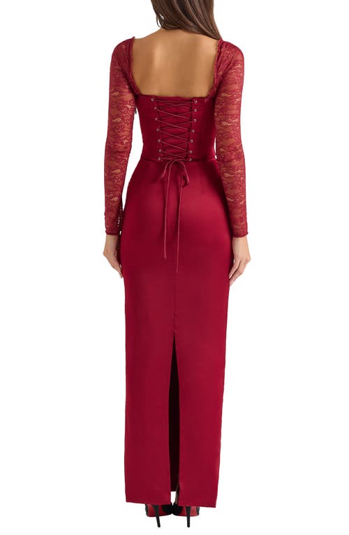 House Of Cb Perdi Corset Bodice Long Sleeve Gown In Rhubarb