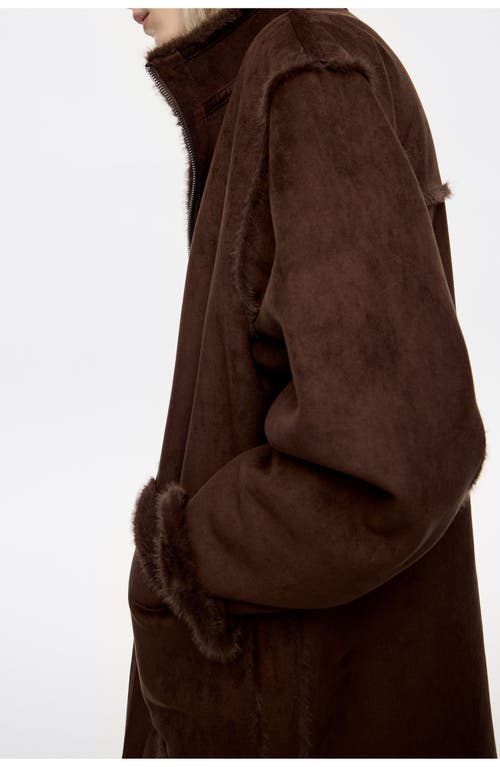 Bimba Y Lola Oversize Reversible Fur Coat In Brown