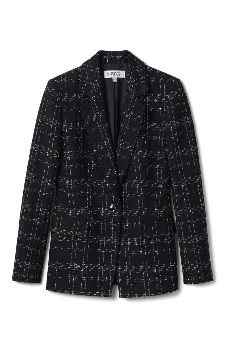 One-Button Plaid Blazer, Alternate, color, BLACK/ SILVER