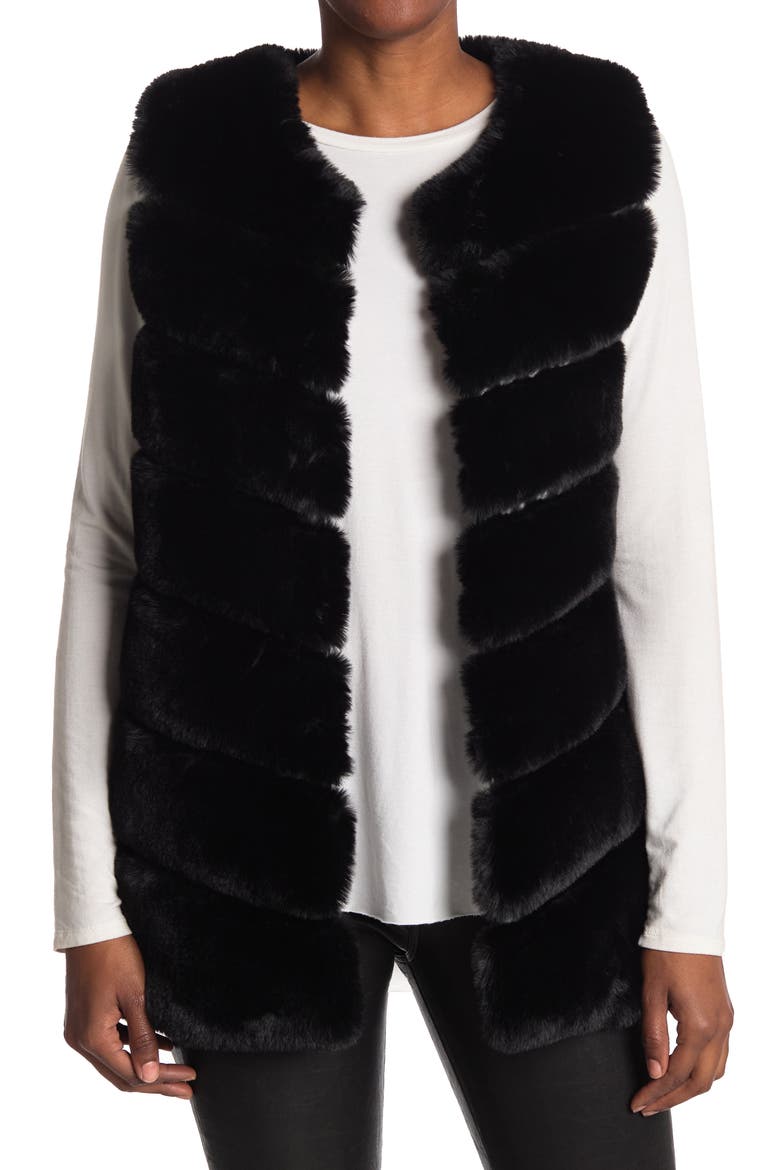 Quilted Faux Fur Vest, Main, color, BLACK