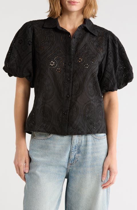 Open Stitch Button-Up Shirt