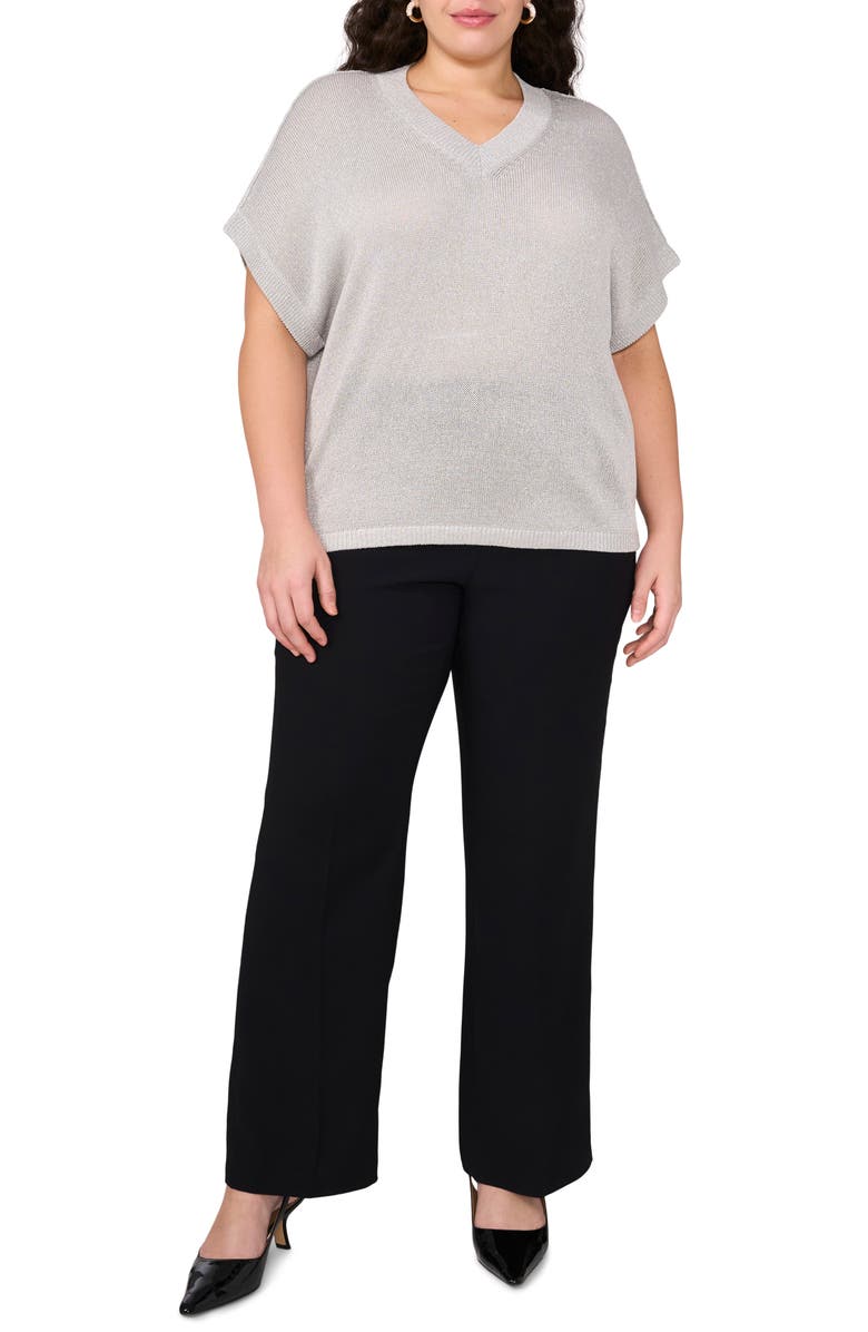 Vince Camuto Metallic V-Neck Sweater, Alternate, color, Ash Blue Silver