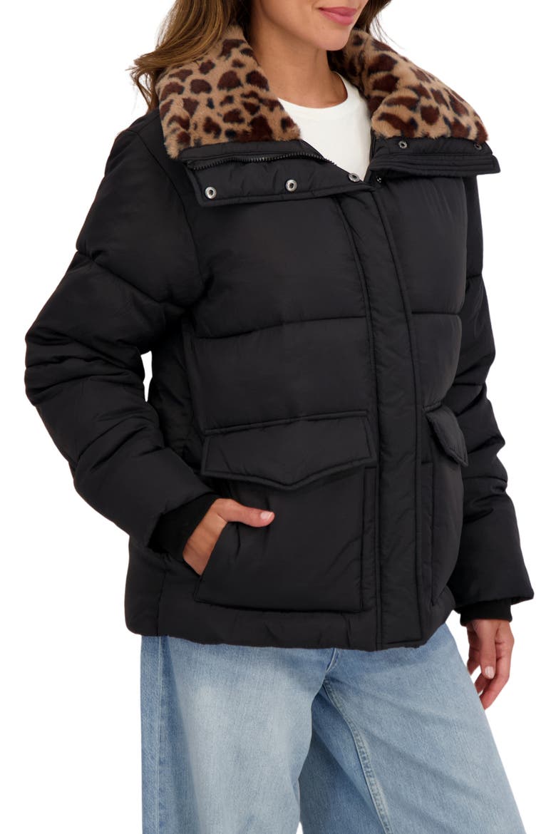 Water Resistant Faux Fur Collar Puffer Jacket, Alternate, color, BLACK
