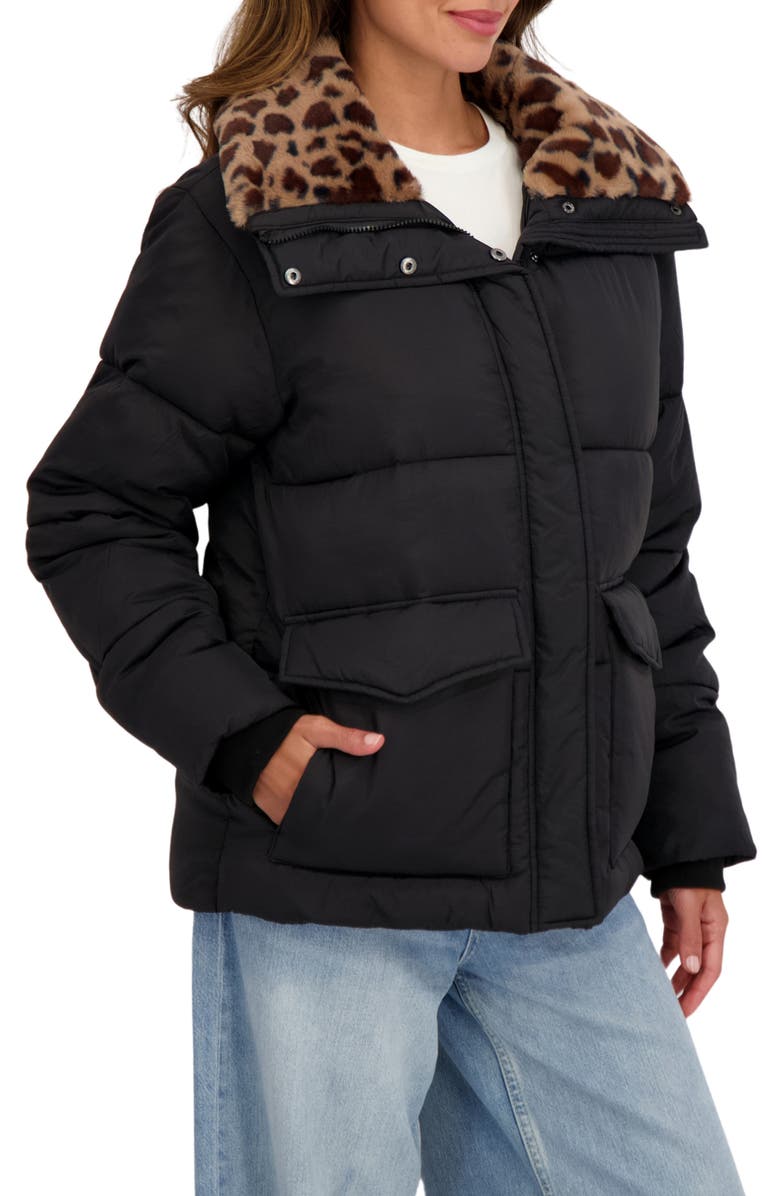 Sebby Water Resistant Faux Fur Collar Puffer Jacket, Alternate, color, Black