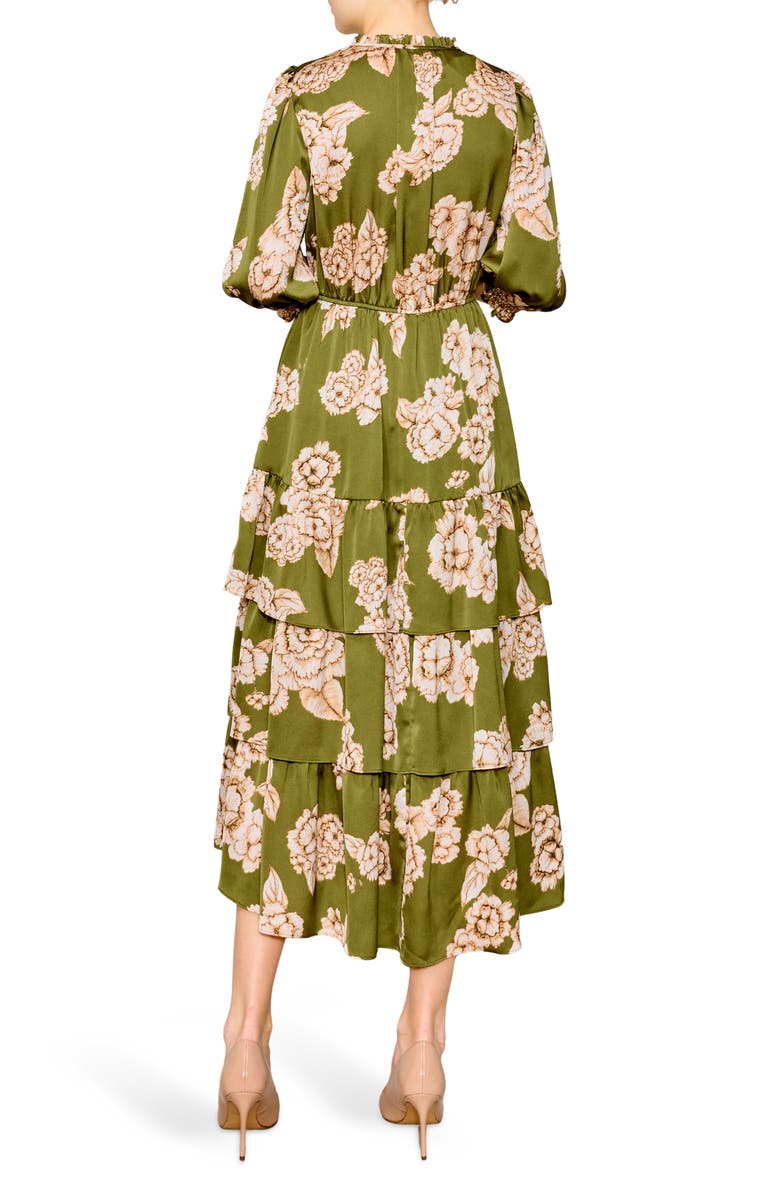 MELLODAY Floral Tiered Satin Midi Dress, Alternate, color, 