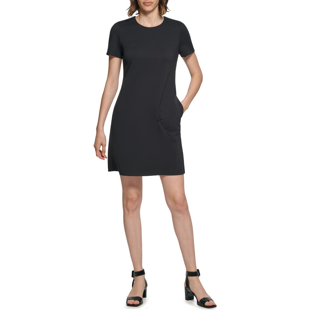 Calvin Klein Short Sleeve Ponte Sheath Dress In Black