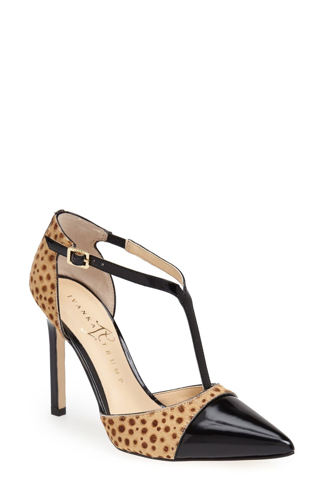 'Camela' T-Strap Calf Hair Pump, Main, color, ANIMAL/ BLACK