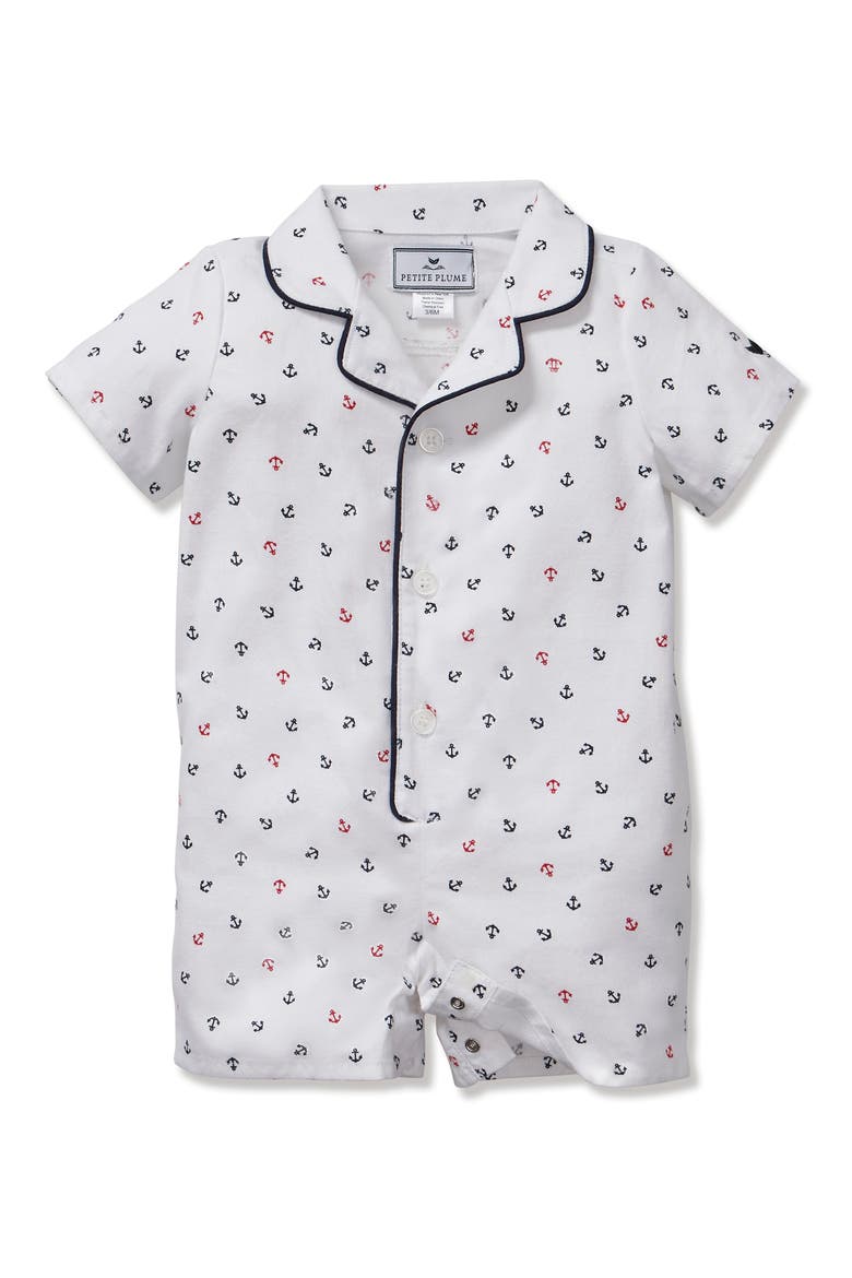 Anchors Away One-Piece Brushed Twill Pajamas, Main, color, WHITE