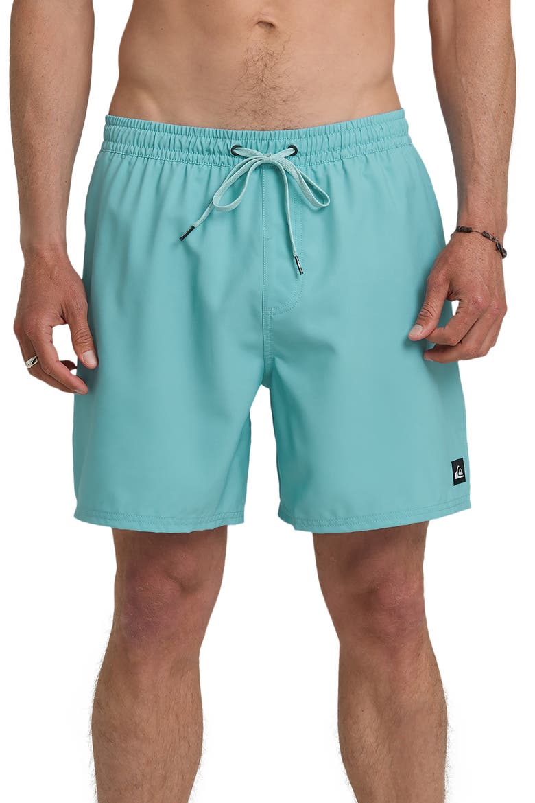 Everyday 17" Solid Stretch Swim Trunks, Main, color, AQUA