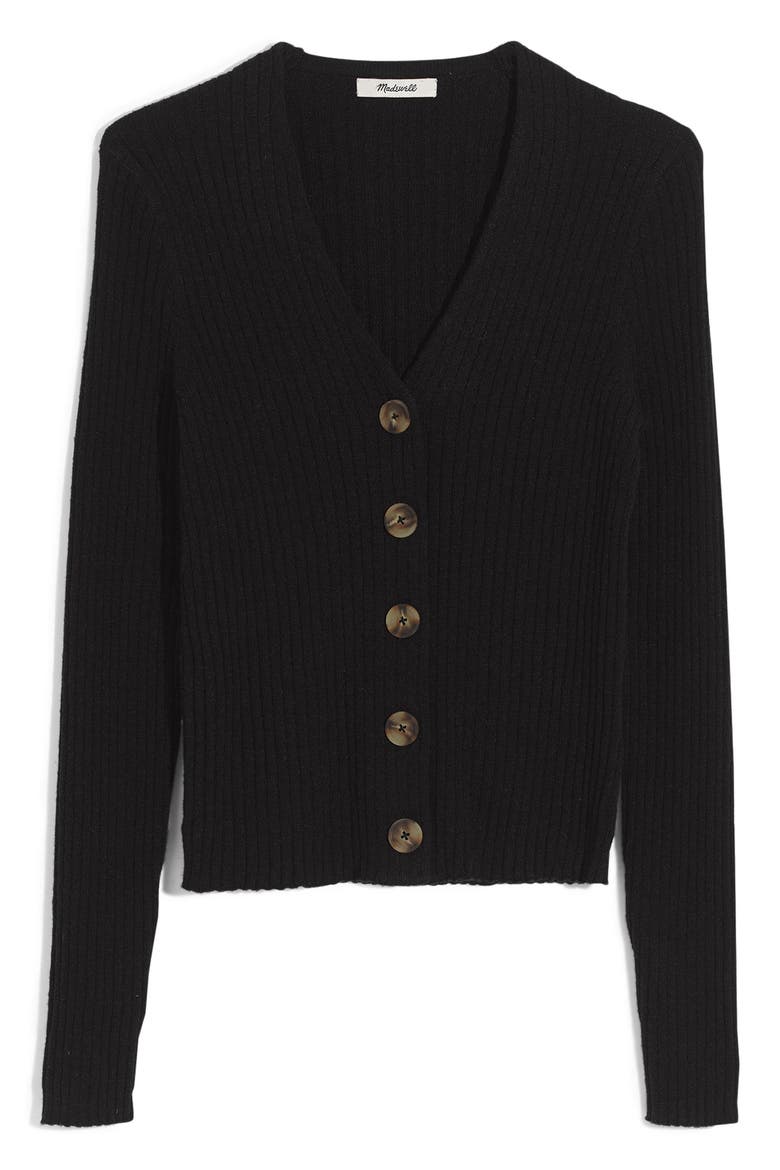 Shrunken Ribbed Cardigan, Main, color, TRUE BLACK