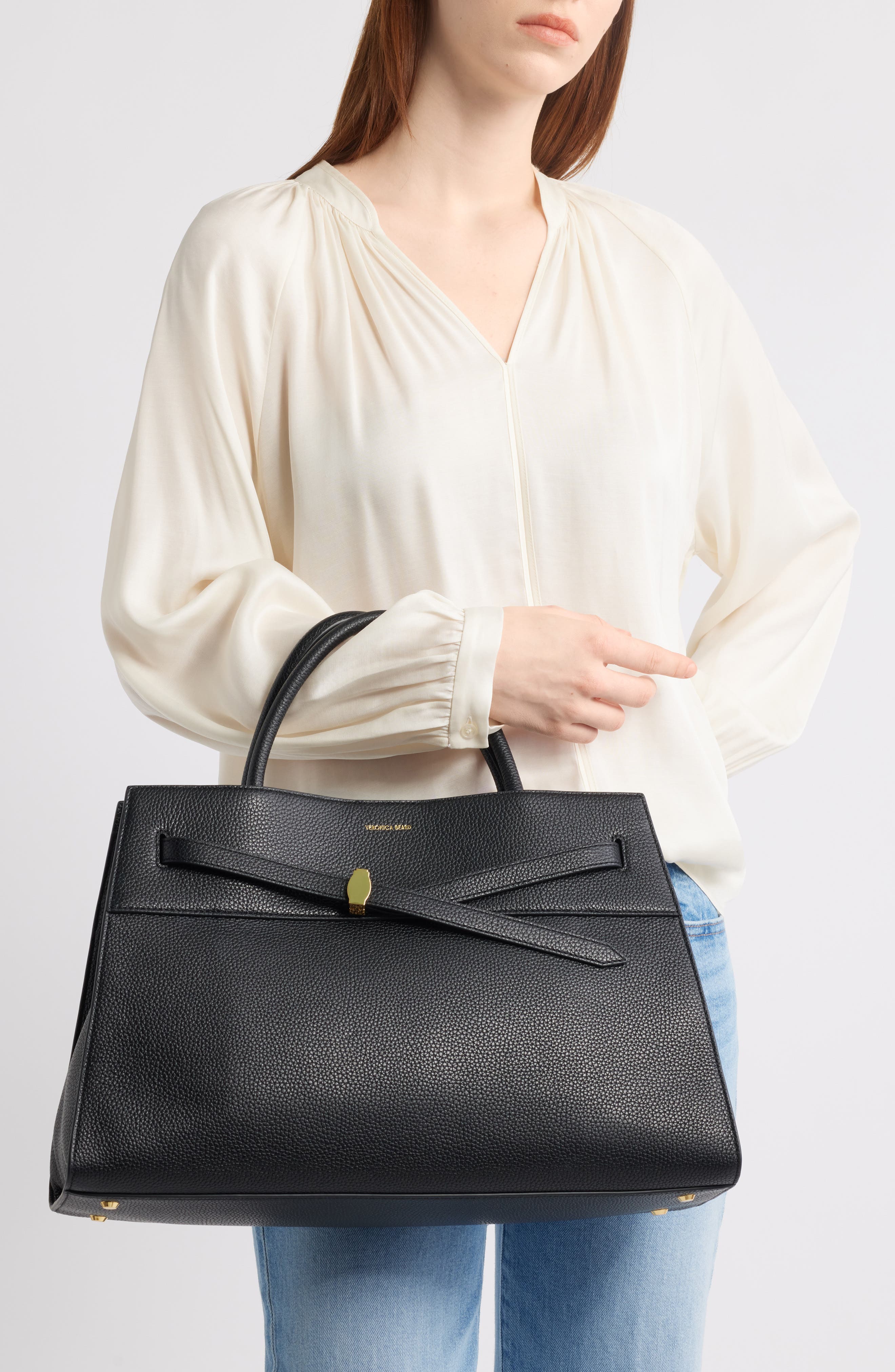 Veronica Beard Large Dash Leather Tote, Alternate, color, Black