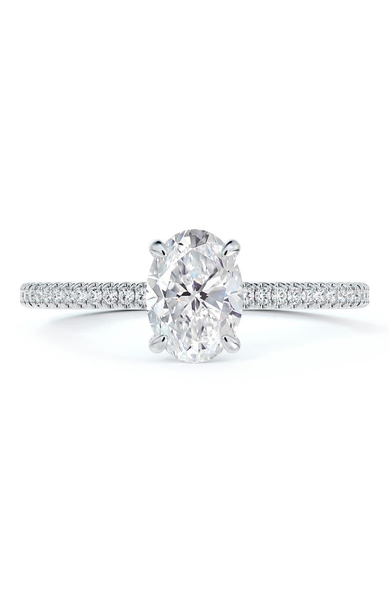 De Beers Forevermark x Micaela Simply Solitaire Oval Diamond Engagement Ring with Diamond Band, Alternate, color,