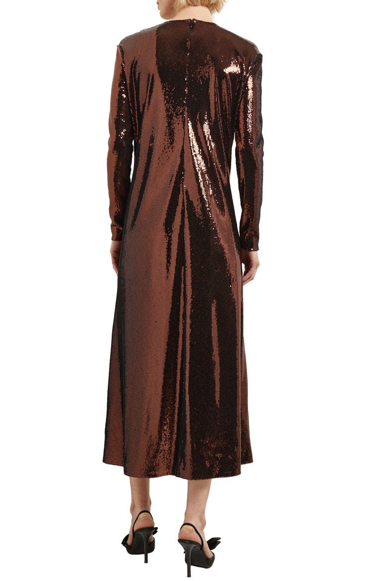 Sheer Inset Long Sleeve Sequin Cocktail Dress, Alternate, color, MAHOGANY