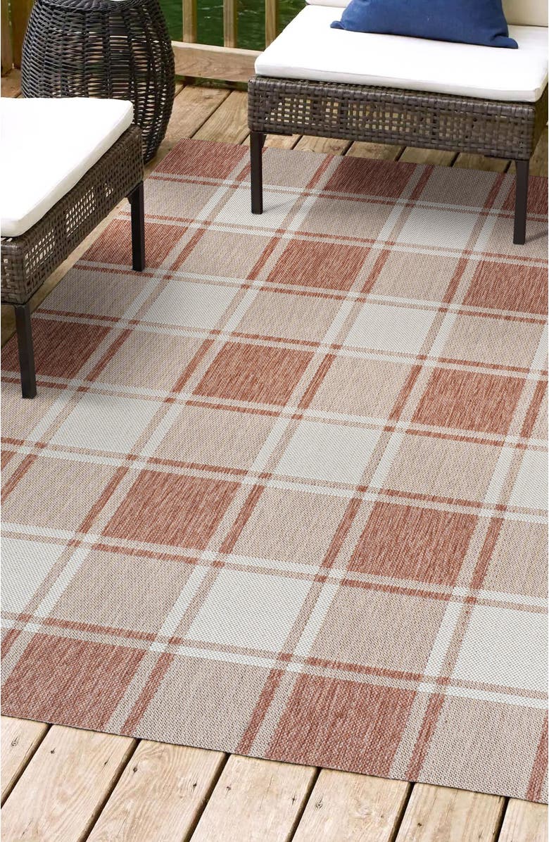 JONATHAN Y Sabine Traditional Farmhouse Bold Gingham Indoor/Outdoor Area Rug, Alternate, color, Salmon/Cream