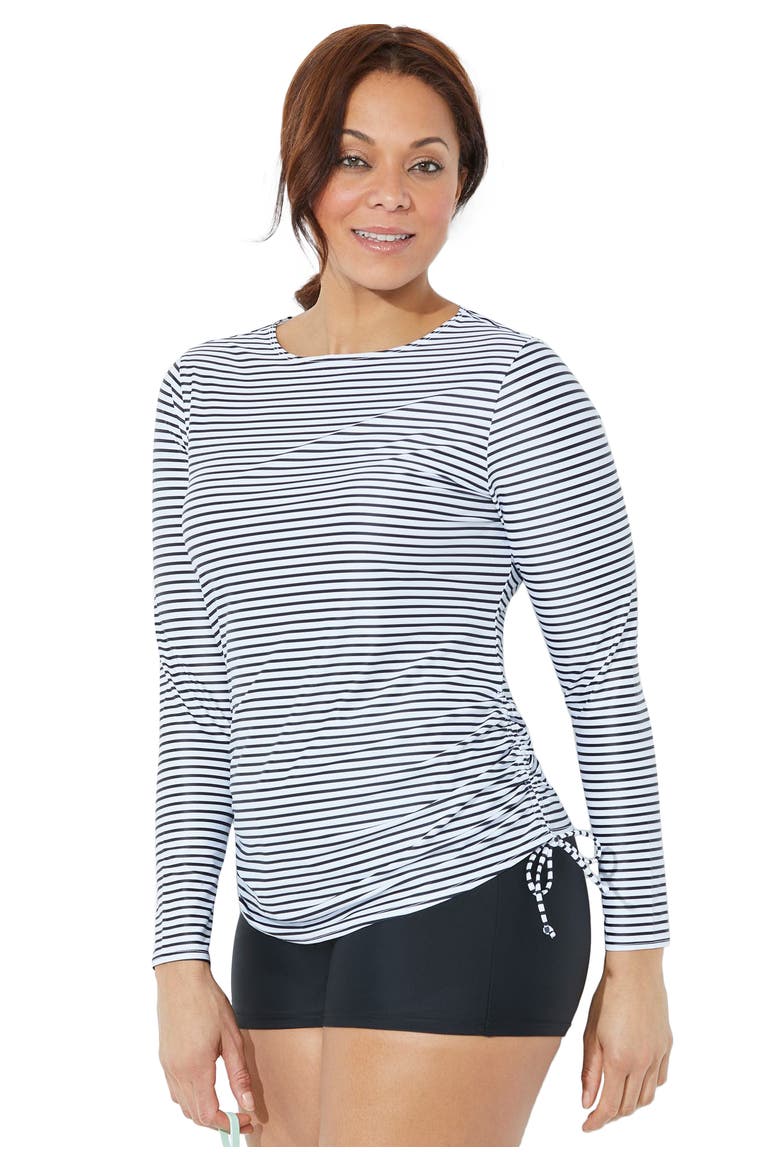 Chlorine Resistant Side-Tie Long Sleeve Swim Shirt Rash Guard, Main, color, Black Stripe