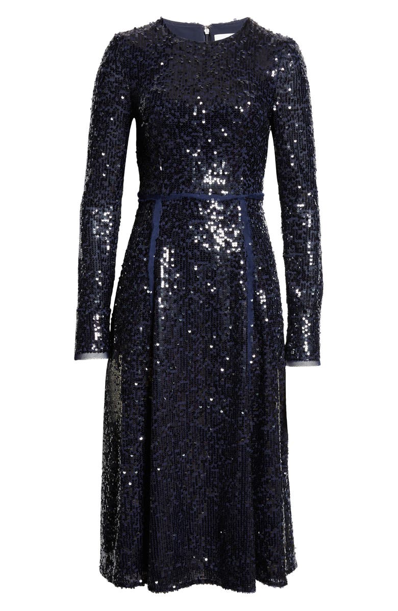 Erdem Sequin Long Sleeve Midi Cocktail Dress, Alternate, color, 